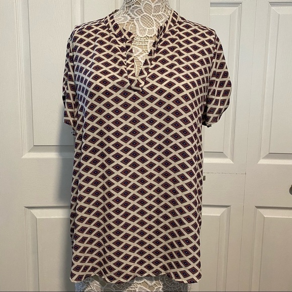 Alice Blue Stitch Fix Blouse Top Shirt Sz XXLV Neck Short Sleeves Diamonds print - Picture 1 of 13